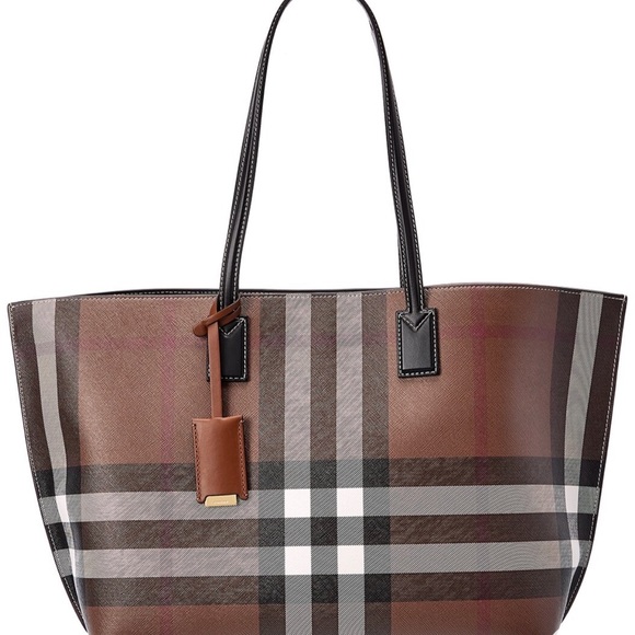 Burberry Handbags - Burberry Check Medium E-Canvas & Leather Tote